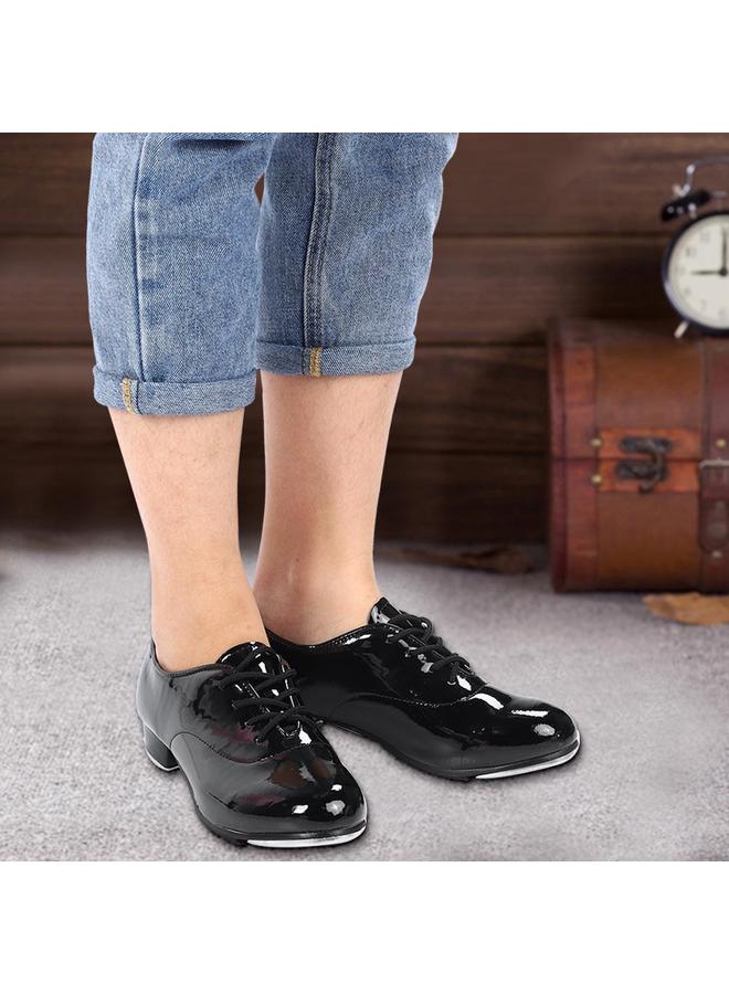 Fashion Boy Tap Dance Step Dance PU Leather Shoes Dance Shoes (Black 34)