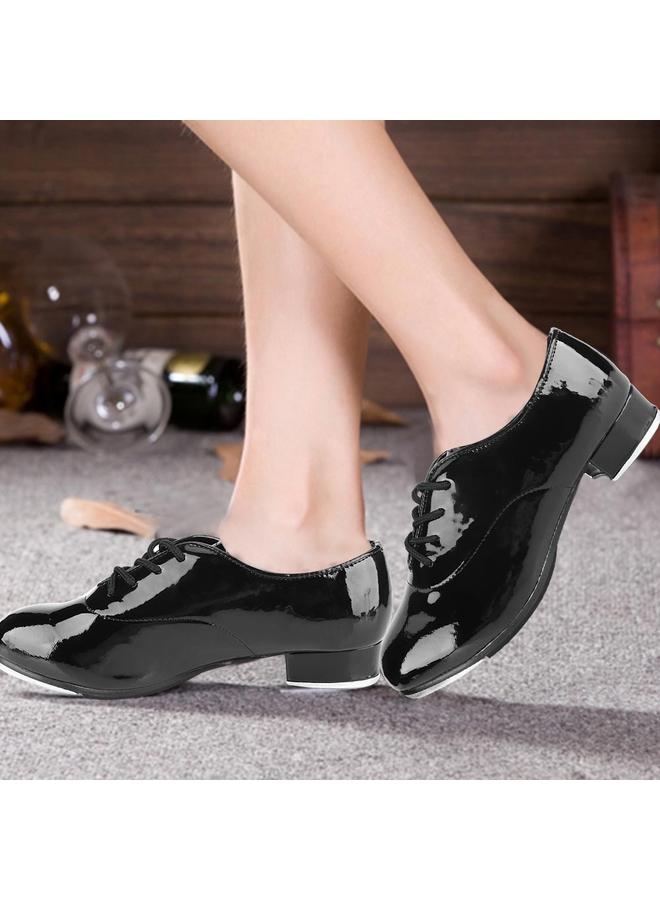 Fashion Boy Tap Dance Step Dance PU Leather Shoes Dance Shoes (Black 34)