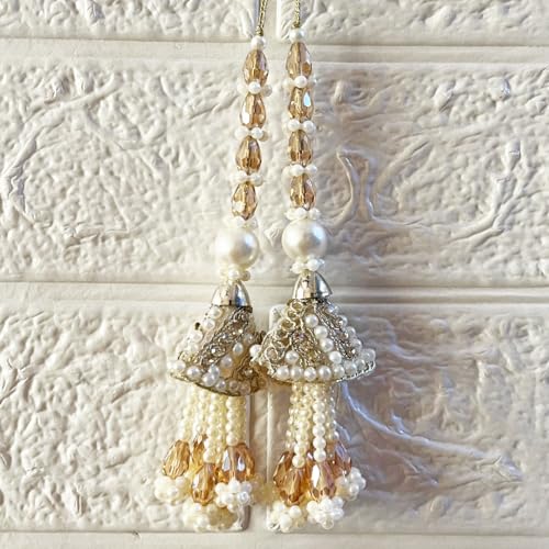 Adikala Craft Store Handmade Ethnic Latkan Tassel Set of 2 for Saree Pallu, Blouse, Suits, Dupatta, Lehenga Decor (Silver 1L) - Image 2