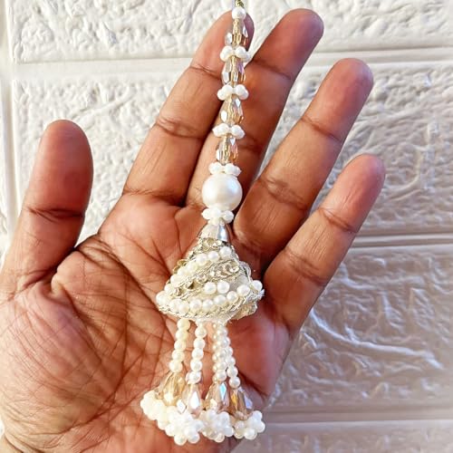 Adikala Craft Store Handmade Ethnic Latkan Tassel Set of 2 for Saree Pallu, Blouse, Suits, Dupatta, Lehenga Decor (Silver 1L) - Image 1