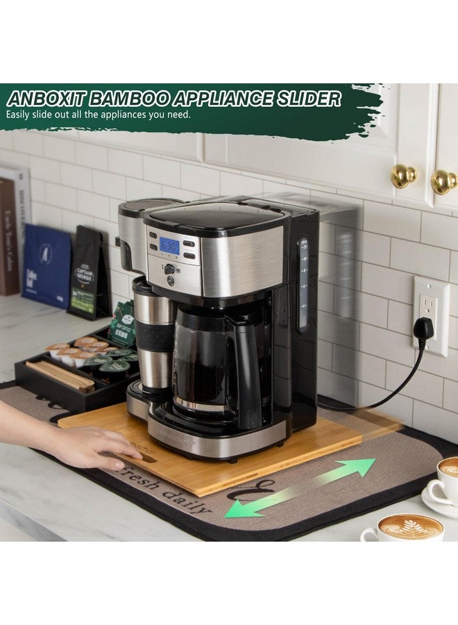 ANBOXIT Bamboo Appliance Slider, Sliding Tray for Coffee Maker, Kitchen Countertop Appliance Rolling Tray, Coffee Pot Slider Tray with Rubber Wheels, Wide - Medium (13"D x 14"W) - Image 1