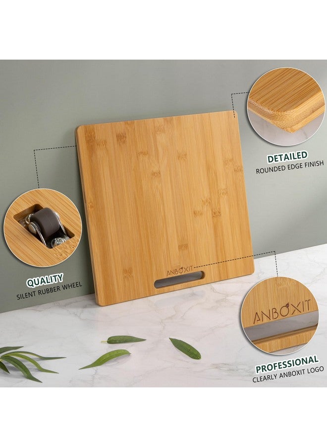 ANBOXIT Bamboo Appliance Slider, Sliding Tray for Coffee Maker, Kitchen Countertop Appliance Rolling Tray, Coffee Pot Slider Tray with Rubber Wheels, Wide - Medium (13"D x 14"W) - Image 2