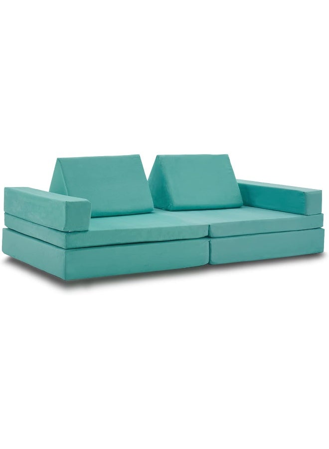jela Jela Kids Modular Play Couch - Extended Size 8PCS, Floor Sofa for Family & Toddlers, 66" x 33" x 22" Mint Blue  - Image 2