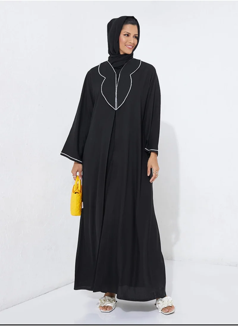Rosette Abaya Rabbit Neck