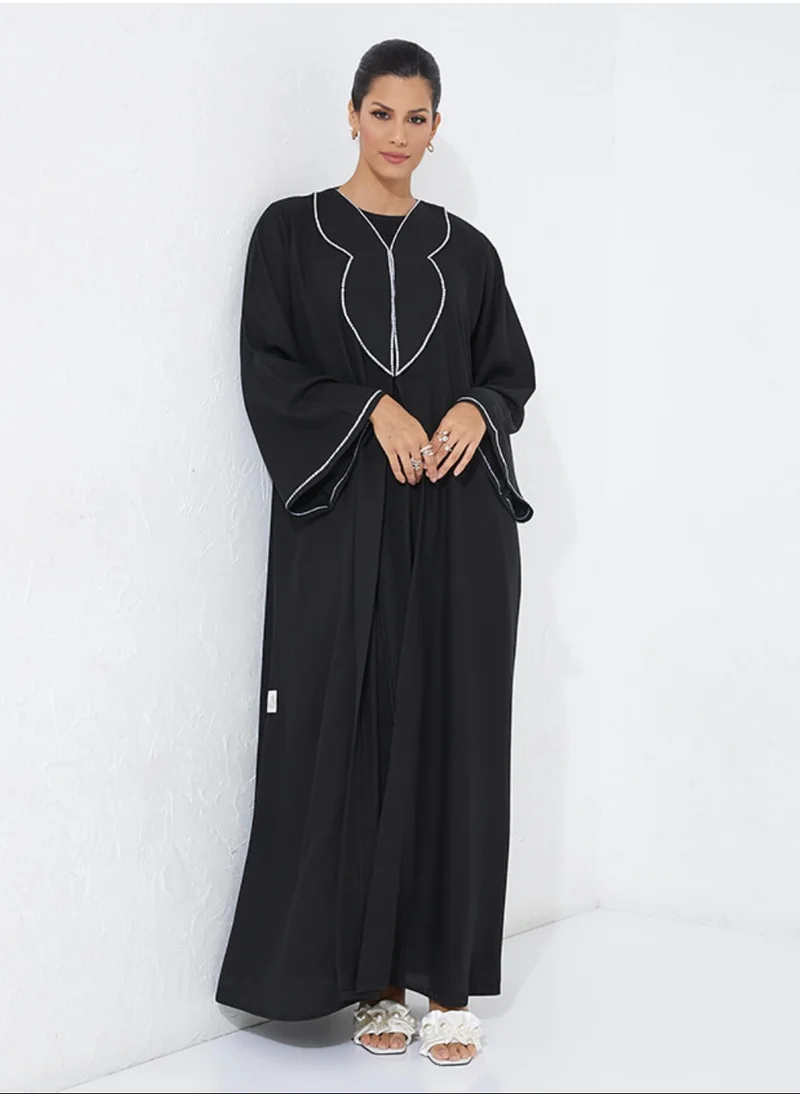 Rosette Abaya Rabbit Neck