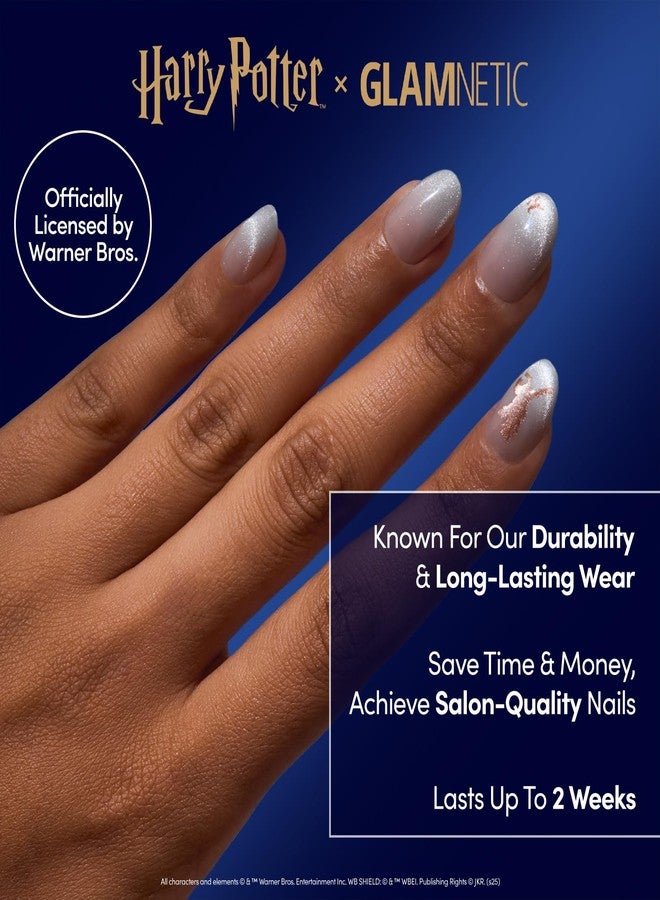 جلامنتيك أظافر صناعية قصيرة بيضاوية الشكل من Glamnetic Press On Nails x Harry Potter™ - Rowena Ravenclaw™ | أطراف مخملية متدرجة ورسومات باللون الذهبي الوردي، بجودة صالونات التجميل، مرخصة رسميًا | 15 مقاسًا - مجموعة أظافر 30 مع غراء - Image 2