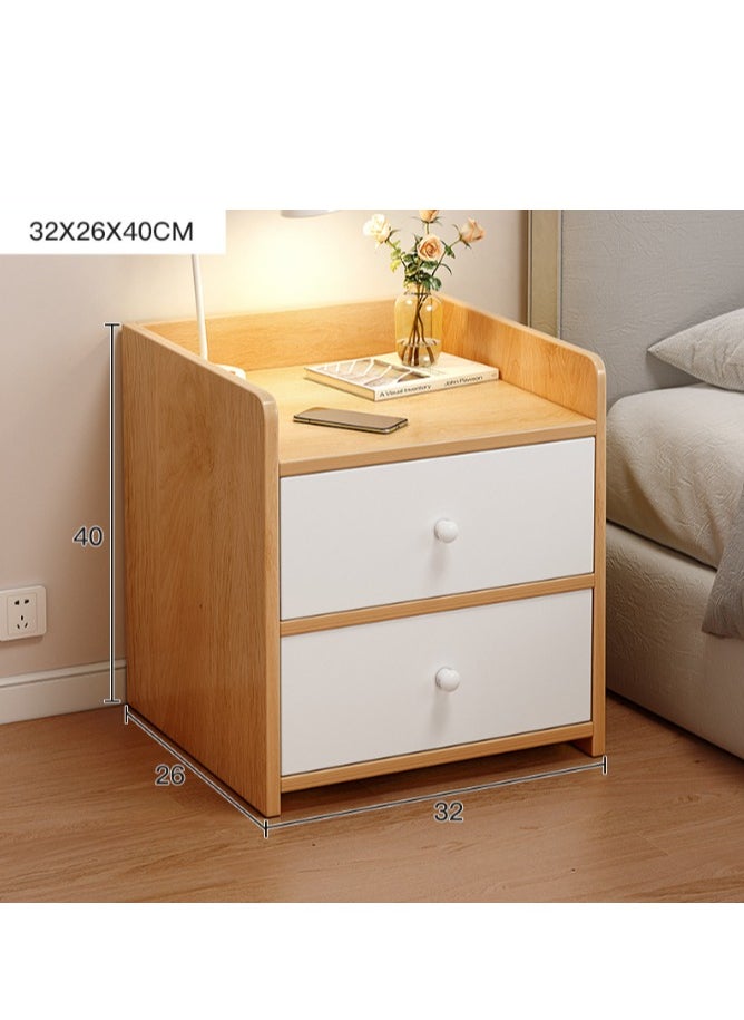Minimalist Bedside Table, 40*32*26cm Nightstand End Table Side Table Storage Cabinet with Drawers Brown andWhite