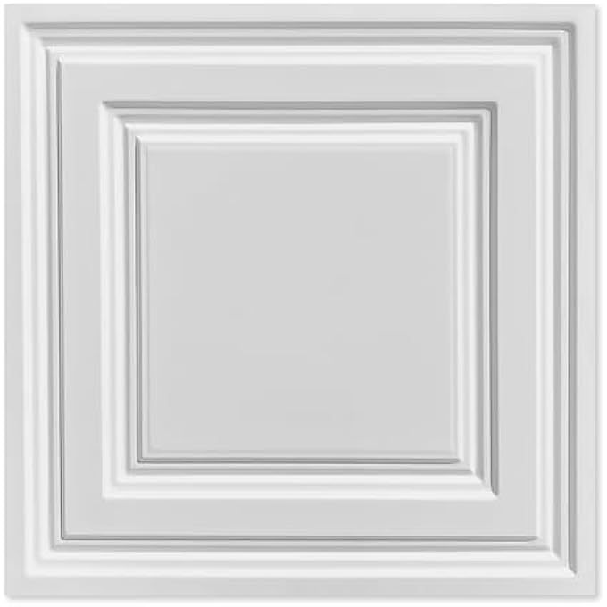 WHITE ICON RELIEF PVC CEILING TILES，2'X2' DROP CEILING PANEL - WATERPROOF，WASHABLE AND FIRE-RATED - REUSABLE-HIGH-GRADE PVC TO PREVENT BREAKAGE COVER 48 SQ. FT, PACK OF 12 TILES - Image 1