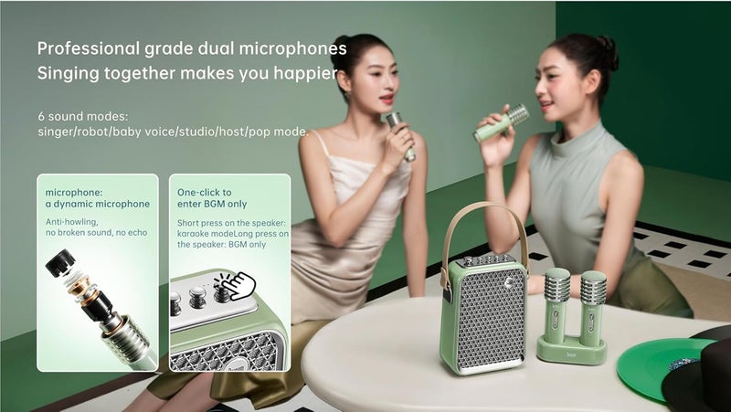 Divoom SongBird-SE 18W Bluetooth Speaker with Dual Wireless Microphones Bluetooth 5.2 AUX MicroSD Wired Input Built-in Mic 8H Playtime Compact Karaoke Design Speaker - Black - Image 3