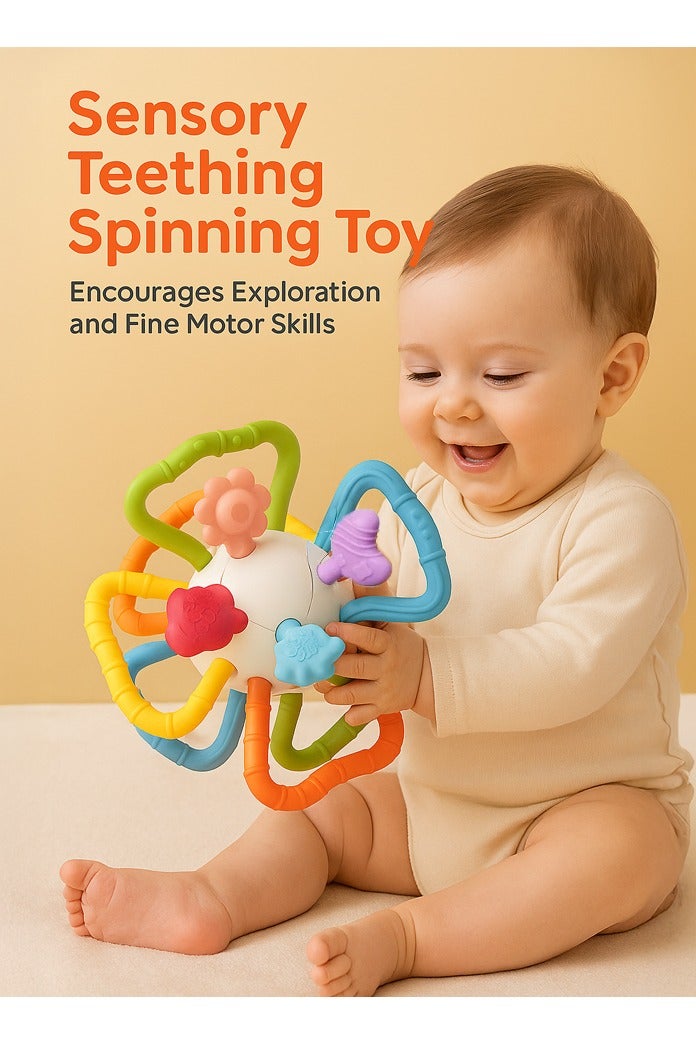 هوانجر لعبة استكشافية متعددة الحواس للرضع – كرة أنشطة ملونة مع عضاضة وخشخيشة، لتنمية المهارات الحركية الدقيقة، آمنة وخالية من الـ BPA - Image 1