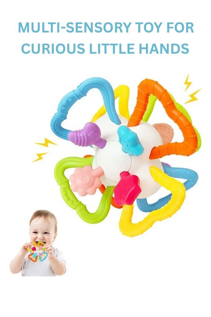 هوانجر لعبة استكشافية متعددة الحواس للرضع – كرة أنشطة ملونة مع عضاضة وخشخيشة، لتنمية المهارات الحركية الدقيقة، آمنة وخالية من الـ BPA - Image 3