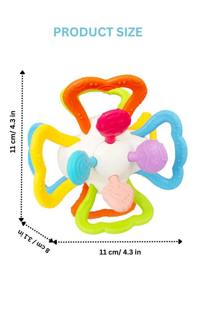 هوانجر لعبة استكشافية متعددة الحواس للرضع – كرة أنشطة ملونة مع عضاضة وخشخيشة، لتنمية المهارات الحركية الدقيقة، آمنة وخالية من الـ BPA - Image 2