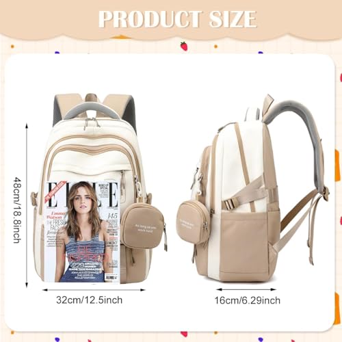 Red Lemon Girls Backpack School Backpack with Small Zipper Pouch Fashion Red Nylon with Padded Shoulder Straps & Handle Design Multi Compartment Large for School,Camping,Travel (Khaki) - Image 3