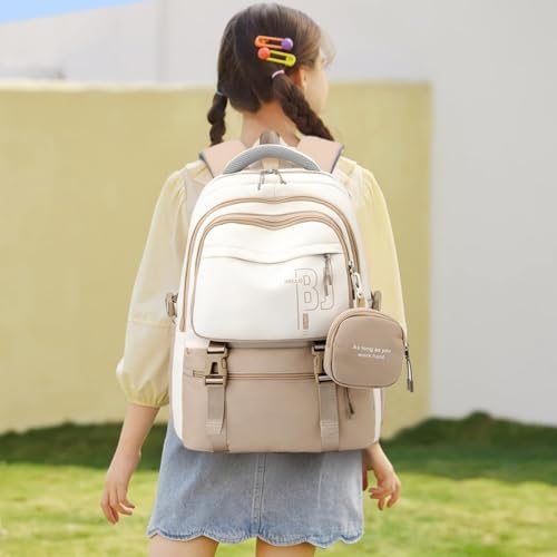 Red Lemon Girls Backpack School Backpack with Small Zipper Pouch Fashion Red Nylon with Padded Shoulder Straps & Handle Design Multi Compartment Large for School,Camping,Travel (Khaki) - Image 2