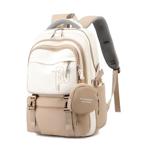 Red Lemon Girls Backpack School Backpack with Small Zipper Pouch Fashion Red Nylon with Padded Shoulder Straps & Handle Design Multi Compartment Large for School,Camping,Travel (Khaki) - Image 1