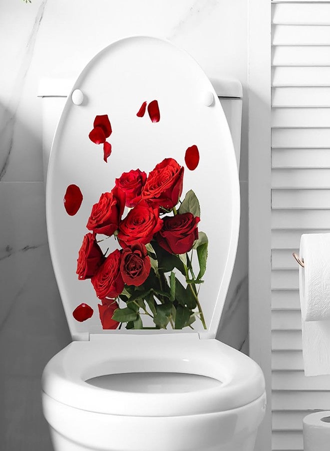 AUOCATTAIL Valentine Toilet Sticker Red Heart Rose Flower Toilet Lid Tank Decals Bathroom Wall Stickers Art Decoration - Image 3
