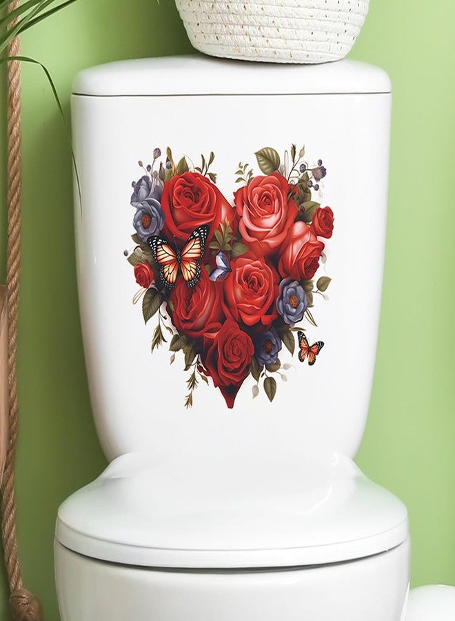 AUOCATTAIL Valentine Toilet Sticker Red Heart Rose Flower Toilet Lid Tank Decals Bathroom Wall Stickers Art Decoration - Image 2