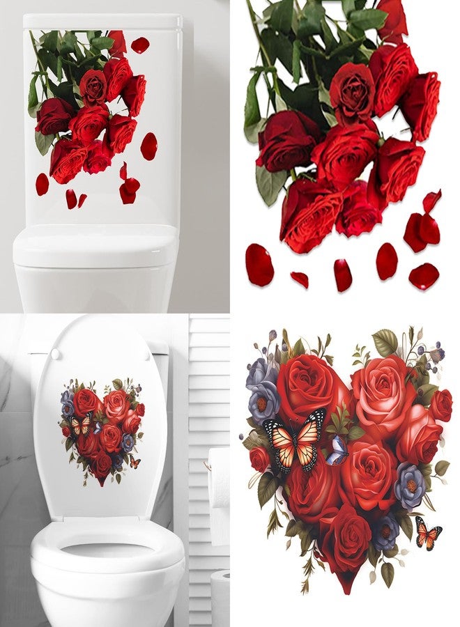AUOCATTAIL Valentine Toilet Sticker Red Heart Rose Flower Toilet Lid Tank Decals Bathroom Wall Stickers Art Decoration - Image 1