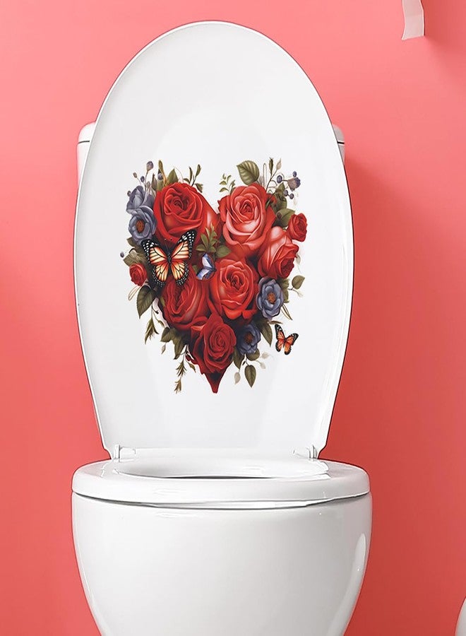 AUOCATTAIL Valentine Toilet Sticker Red Heart Rose Flower Toilet Lid Tank Decals Bathroom Wall Stickers Art Decoration - Image 4