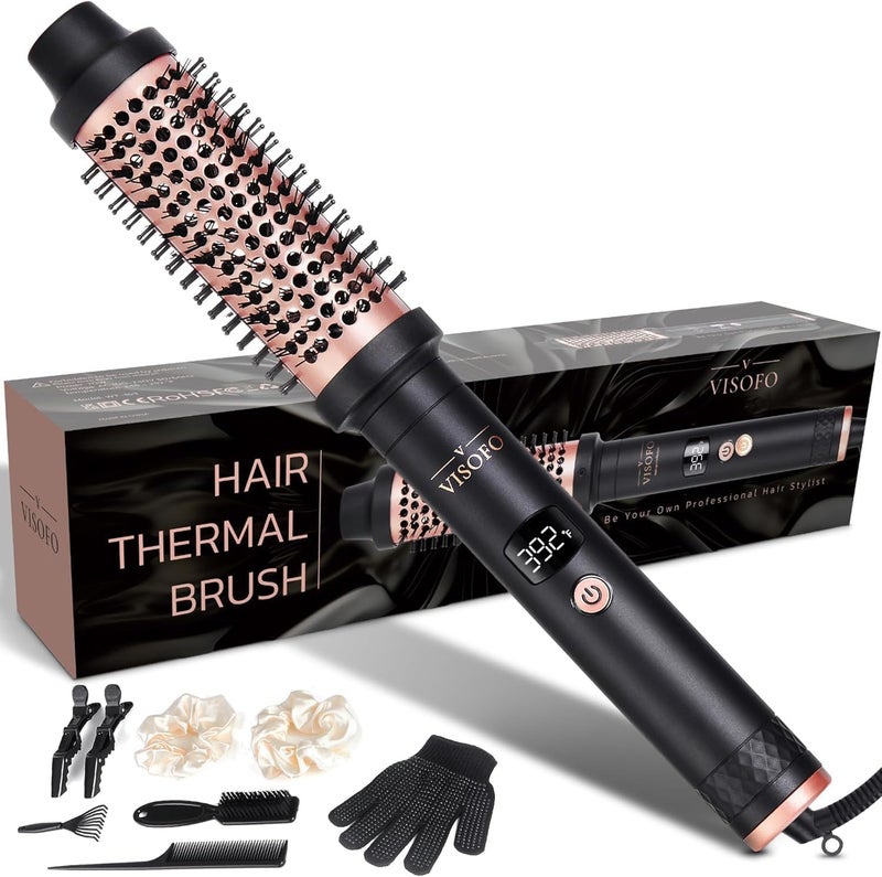 VISOFO Thermal Brush Pro 15 inch Heated Round Curling Iron 1 12 inch Barrel Ceramic Hot Wand Blowout Look Natural Hair Styler Tool for Voluminous Blow Out Curls 25s Fast Heating by VISOFO RoseGold