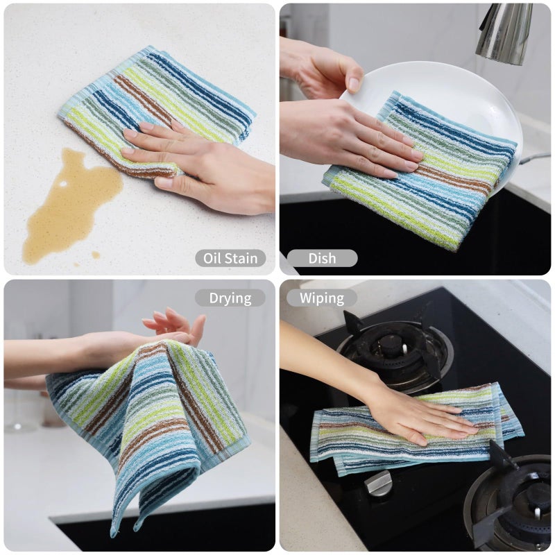 Oeleky Kitchen Dishcloths for Washing Dishes, Ultra Absorbent Dish Rags, Cotton Cleaning Cloths Pack of 8, 12x12 Inches (mix-1, 12x12 inch) - Image 3