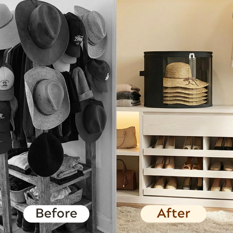 Ofiray-home 2 Pack Large Clear Hat Storage Boxes, Hold up to 7-9 Hats, Hat Organizer for Closet, Sturdy & Foldable, Hat Box with Carrying Handles for Round Brim, Wide-Brim, Cowboy, Sun Hat (Black) - Image 5