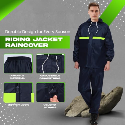 Hacer Raincoat with Reflective Strip Hooded and Adjustable Waterproof Poncho Rainwear Reversible Polyester Reusable Rainsuit for Sports Bikers Riding Camping Men & Women (XXL) - Image 2