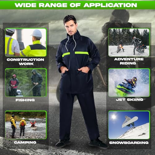 Hacer Raincoat with Reflective Strip Hooded and Adjustable Waterproof Poncho Rainwear Reversible Polyester Reusable Rainsuit for Sports Bikers Riding Camping Men & Women (XXL) - Image 4