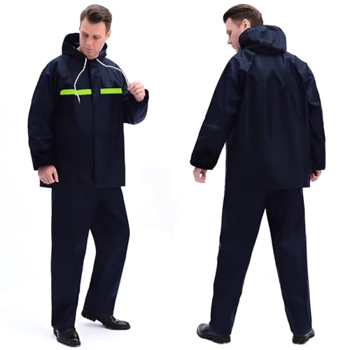 Hacer Raincoat with Reflective Strip Hooded and Adjustable Waterproof Poncho Rainwear Reversible Polyester Reusable Rainsuit for Sports Bikers Riding Camping Men & Women (XXL) - Image 1