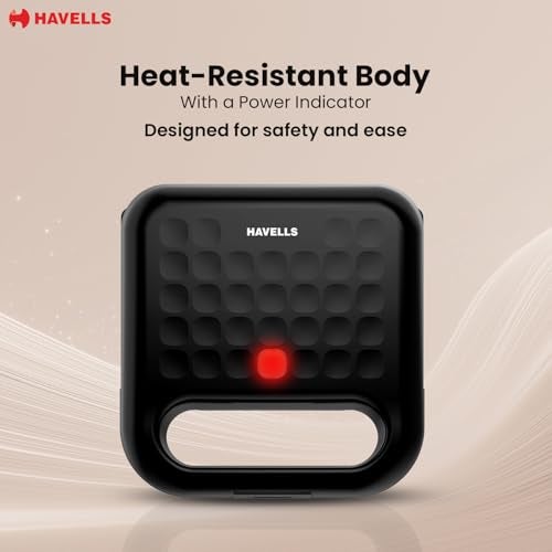 Havells Quick Crunch Sandwich Maker |2 slice sandwich maker| 800 W| Power Indicator Light| Food Grade Non-Stick Plates| Heat Resistant Body| Quick Heating|2 Years Door Step Warranty by Havells (Black) - Image 5