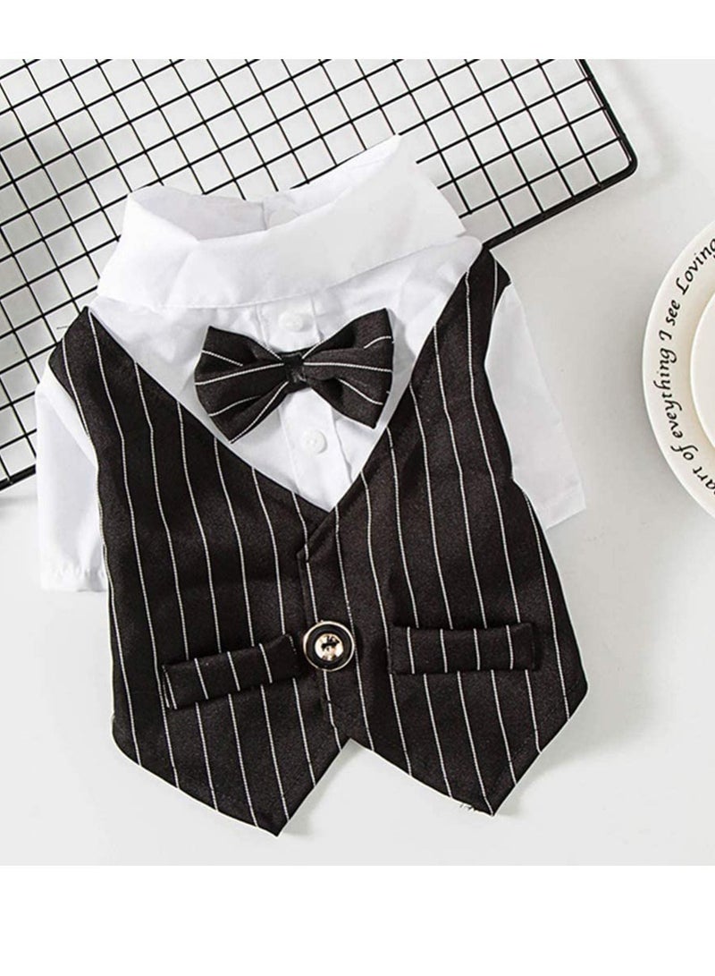 SYOSI P e t Clothes Dog Clothes, Bow Tie Costume, Dress-up Formal Tuxedo Suit for Puppy Teddy Cat Small Pet Indoor Wedding Party Outfit Black Size M  - Image 2