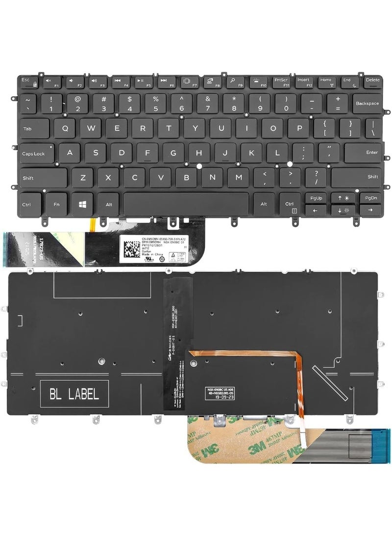 Terabyte لوحة مفاتيح بديلة جديدة لجهاز ديل XPS 13 9380 9370 9305 7390 سلسلة لابتوب، لوحة مفاتيح ديل XPS 13 9380 9370 9305 مع إضاءة خلفية تخطيط أمريكي، أسود - Image 2
