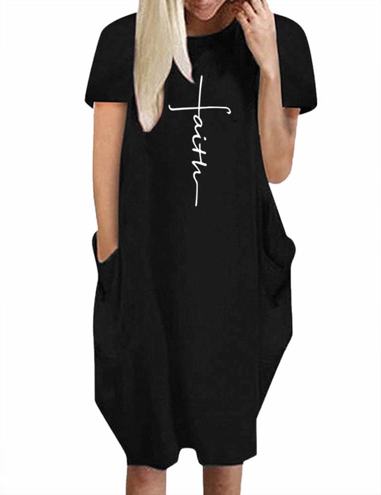 Rfecccy Faith Printed Oversize Short Sleeve Causal T-Shirt Dresses with Pockets for Women - Image 4