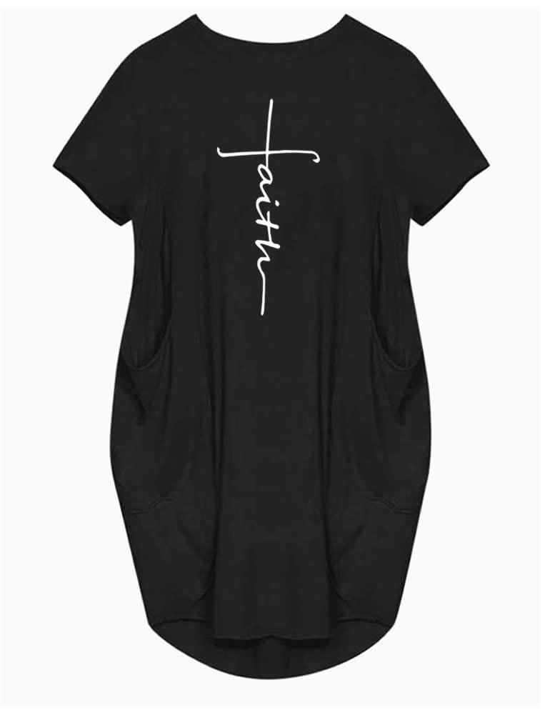 Rfecccy Faith Printed Oversize Short Sleeve Causal T-Shirt Dresses with Pockets for Women - Image 2