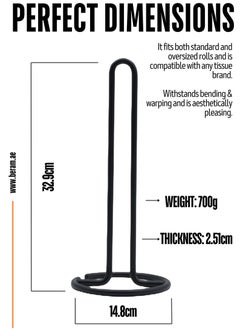 Beram Tissue Stand for Kitchen, Standing Natural Stainless Steel Black Paper Towel Holder, Non Slip Base, Aesthetic Counter Top Accessory, Vertical Roll Stand  - Image 2