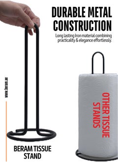 Beram Tissue Stand for Kitchen, Standing Natural Stainless Steel Black Paper Towel Holder, Non Slip Base, Aesthetic Counter Top Accessory, Vertical Roll Stand  - Image 4