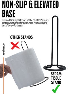 Beram Tissue Stand for Kitchen, Standing Natural Stainless Steel Black Paper Towel Holder, Non Slip Base, Aesthetic Counter Top Accessory, Vertical Roll Stand  - Image 5