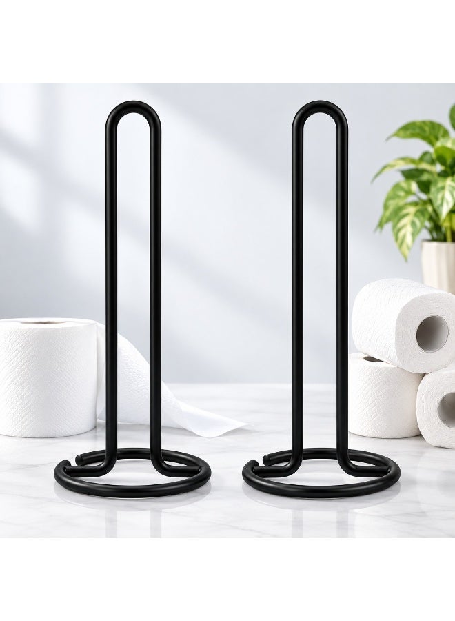 BERAM Standing Paper Towel Holder Pack of 2, Black Iron Kitchen Tissue Stand with Elevated Base, Freestanding Vertical Kitchen Roll Holder Rack for Countertop Use - Image 1