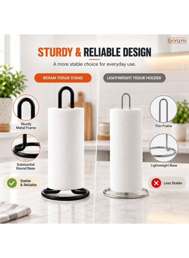 BERAM Standing Paper Towel Holder Pack of 2, Black Iron Kitchen Tissue Stand with Elevated Base, Freestanding Vertical Kitchen Roll Holder Rack for Countertop Use - Image 2