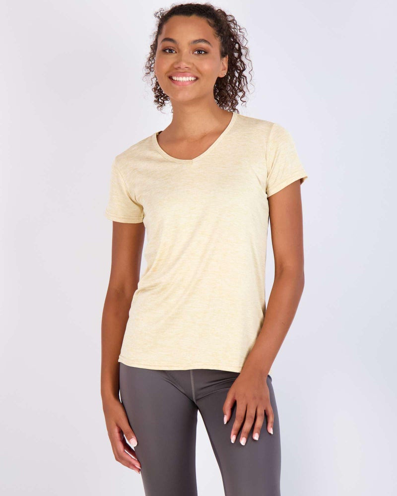 REALESSENTIALS Real Essentials 5 Pack: Women's Dry Fit Short Sleeve V Neck Workout Top - Fitness Pilates Gym Athletic Yoga T-Shirt (Plus Available), Set 14, L - Image 2