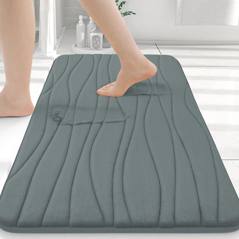 Buganda Memory Foam Bathroom Rug Mat 24x16 Extra Soft and Absorbent Bath Mats NonSlip and Machine Washable Bath Rugs for Bathroom FloorTub and Shower Grey