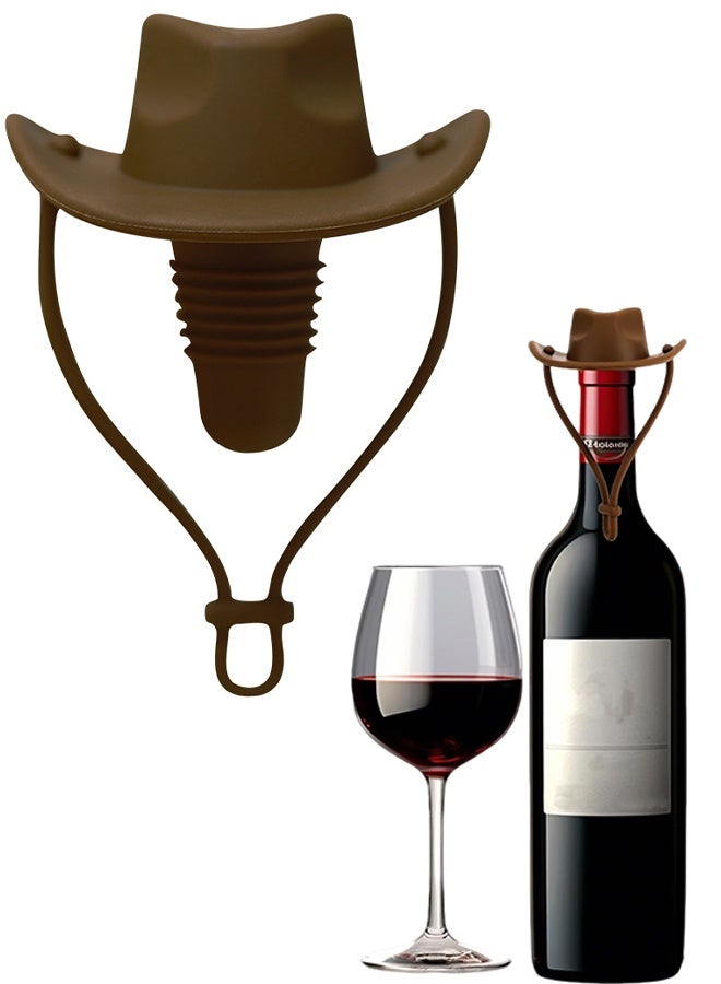 سدادات زجاجات نبيذ على شكل قبعة رعاة البقر، سدادات زجاجات سيليكون مرحة، سدادات زجاجات نبيذ بتصميم قبعة رعاة البقر، سدادات زجاجات نبيذ سيليكون مانعة للتسرب للحفاظ على نضارة النبيذ، هدايا للأم والأب، أدوات مطبخ مبتكرة - Image 1