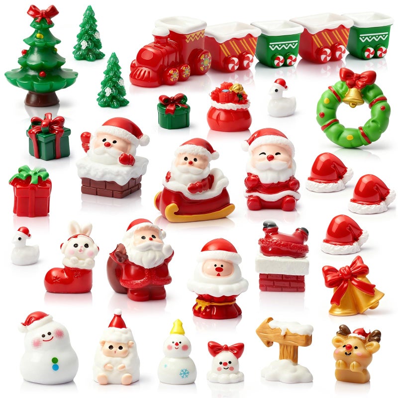 CHAMBERY 32Pcs Mini Christmas Figurines Small Resin Figures Miniatures to Hide Santa Claus Reindeer Ornaments Gift for Xmas Party DIY Crafts Decorations - Image 3