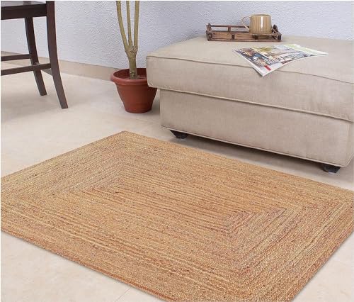 KEMA Handwoven Rectangular Jute Braided Rug 2x3 ft Natural Reversible Farmhouse Boho Rug for Entryway Kitchen Living Room Indoor Outdoor Use - Image 1