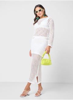 Knitted Openwork Top & Skirt Coord Set