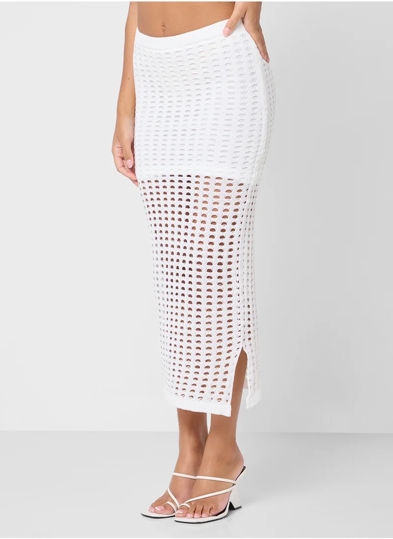 جينجر Knitted Openwork Top & Skirt Coord Set