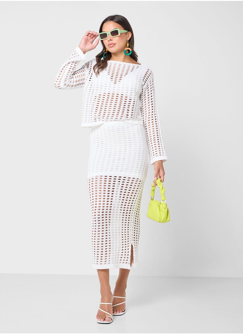 Ginger - Knitted Openwork Top & Skirt Coord Set - Image 1