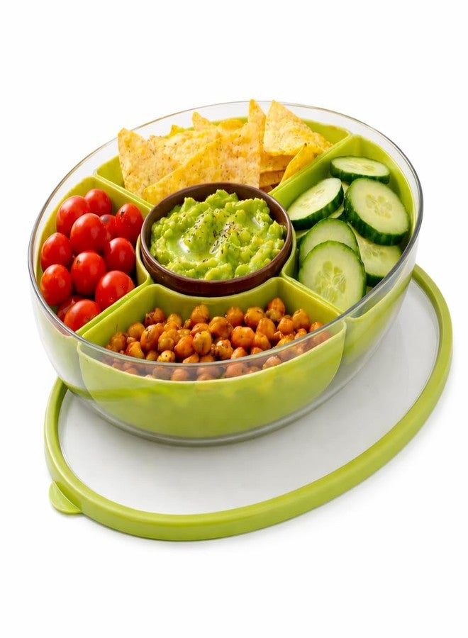 MosJos Divided Serving Tray with Lid, 5 Removable Compartments Snack & Veggie avocado shaped Tray with Center Dip Bowl, Portable Food Storage Container for Fruit, Charcuterie, Travel, Work & Parties - Image 1