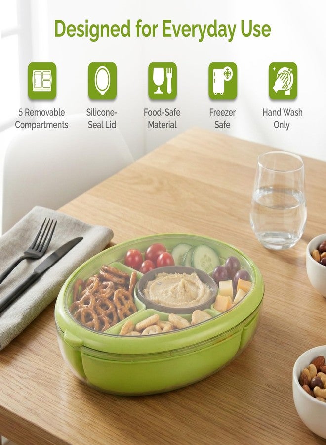 MosJos Divided Serving Tray with Lid, 5 Removable Compartments Snack & Veggie avocado shaped Tray with Center Dip Bowl, Portable Food Storage Container for Fruit, Charcuterie, Travel, Work & Parties - Image 3