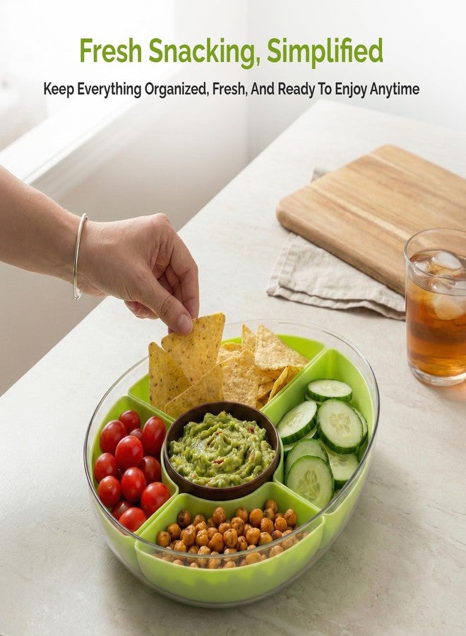 MosJos Divided Serving Tray with Lid, 5 Removable Compartments Snack & Veggie avocado shaped Tray with Center Dip Bowl, Portable Food Storage Container for Fruit, Charcuterie, Travel, Work & Parties - Image 4